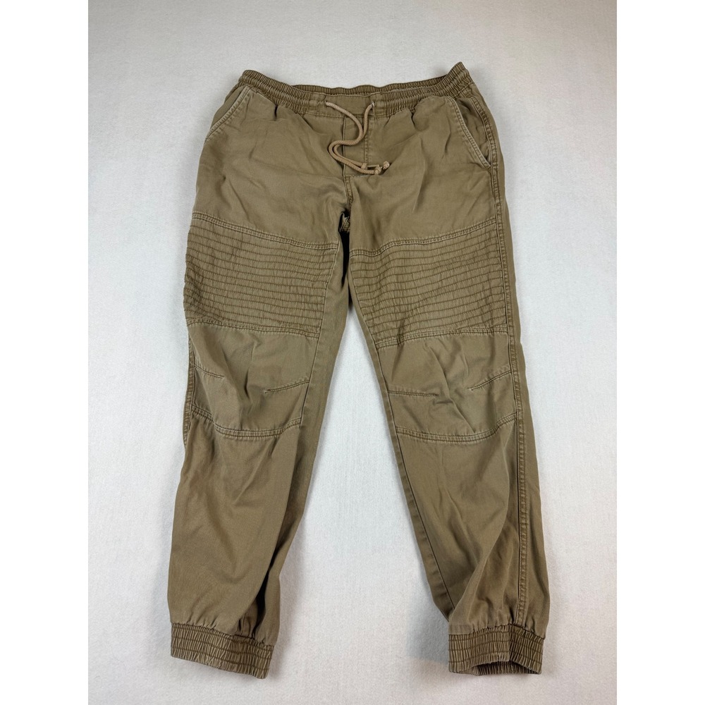 American Rag Mens Moto Jogger Pants Khaki Tan Cotton Ribbed Knee Size Medium